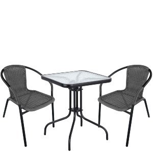 Artelibre - 14990495 ΣΕΤ ΤΡΑΠΕΖΑΡΙΑ ΚΗΠΟΥ ARTELIBRE MARS ΜΑΥΡΟ/ΓΚΡΙ RATTAN/ΓΥΑΛΙ/ΜΕΤΑΛΛΟ ΜΕ 2 ΠΟΛΥΘΡΟΝΕΣ 14990495