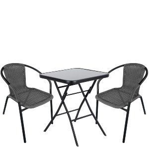 Artelibre - 14990496 ΣΕΤ ΤΡΑΠΕΖΑΡΙΑ ΚΗΠΟΥ ARTELIBRE TAURUS ΜΑΥΡΟ/ΓΚΡΙ RATTAN/ΓΥΑΛΙ/ΜΕΤΑΛΛΟ ΜΕ 2 ΠΟΛΥΘΡΟΝΕΣ 14990496