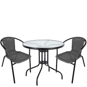 Artelibre - 14990497 ΣΕΤ ΤΡΑΠΕΖΑΡΙΑ ΚΗΠΟΥ ARTELIBRE EARTH ΜΑΥΡΟ/ΓΚΡΙ RATTAN/ΓΥΑΛΙ/ΜΕΤΑΛΛΟ ΜΕ 2 ΠΟΛΥΘΡΟΝΕΣ 14990497