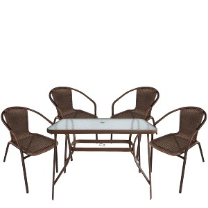 Artelibre - 14990532 ΣΕΤ ΤΡΑΠΕΖΑΡΙΑ ΚΗΠΟΥ ARTELIBRE SUN ΚΑΦΕ RATTAN/ΓΥΑΛΙ/ΜΕΤΑΛΛΟ ΜΕ 4 ΠΟΛΥΘΡΟΝΕΣ 14990532