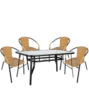 Artelibre - 14990536 ΣΕΤ ΤΡΑΠΕΖΑΡΙΑ ΚΗΠΟΥ ARTELIBRE SUN ΜΑΥΡΟ/ΜΠΕΖ RATTAN/ΓΥΑΛΙ/ΜΕΤΑΛΛΟ ΜΕ 4 ΠΟΛΥΘΡΟΝΕΣ 14990536