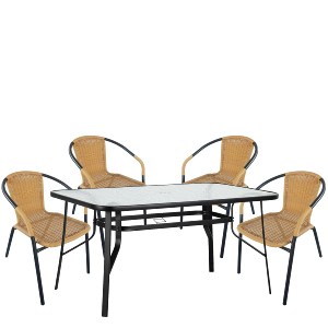 Artelibre - 14990537 ΣΕΤ ΤΡΑΠΕΖΑΡΙΑ ΚΗΠΟΥ ARTELIBRE SUN ΜΑΥΡΟ/ΜΠΕΖ RATTAN/ΓΥΑΛΙ/ΜΕΤΑΛΛΟ ΜΕ 4 ΠΟΛΥΘΡΟΝΕΣ 14990537
