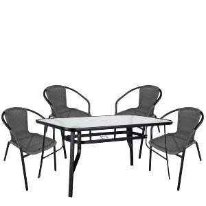 Artelibre - 14990540 ΣΕΤ ΤΡΑΠΕΖΑΡΙΑ ΚΗΠΟΥ ARTELIBRE SUN ΜΑΥΡΟ/ΓΚΡΙ RATTAN/ΓΥΑΛΙ/ΜΕΤΑΛΛΟ ΜΕ 4 ΠΟΛΥΘΡΟΝΕΣ 14990540