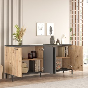 Artelibre - 15350074 ΚΟΝΣΟΛΑ ARTELIBRE BOTANY ΠΕΥΚΟ/ΑΝΘΡΑΚΙ ΜΟΡΙΟΣΑΝΙΔΑ/ΜΕΤΑΛΛΟ 160X40X71.8CM