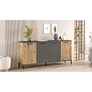 Artelibre - 15350074 ΚΟΝΣΟΛΑ ARTELIBRE BOTANY ΠΕΥΚΟ/ΑΝΘΡΑΚΙ ΜΟΡΙΟΣΑΝΙΔΑ/ΜΕΤΑΛΛΟ 160X40X71.8CM