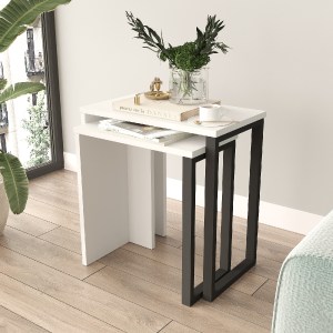 Artelibre - 15350220 ΒΟΗΘΗΤΙΚΟ ΤΡΑΠΕΖΑΚΙ ARTELIBRE PERCIVAL ΛΕΥΚΟ/ΜΑΥΡΟ ΜΟΡΙΟΣΑΝΙΔΑ/ΜΕΤΑΛΛΟ 51X29.5X52.8CM/44.5X24.5X47.8CM ΣΕΤ 2ΤΜΧ