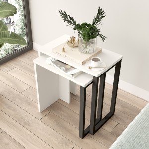 Artelibre - 15350220 ΒΟΗΘΗΤΙΚΟ ΤΡΑΠΕΖΑΚΙ ARTELIBRE PERCIVAL ΛΕΥΚΟ/ΜΑΥΡΟ ΜΟΡΙΟΣΑΝΙΔΑ/ΜΕΤΑΛΛΟ 51X29.5X52.8CM/44.5X24.5X47.8CM ΣΕΤ 2ΤΜΧ