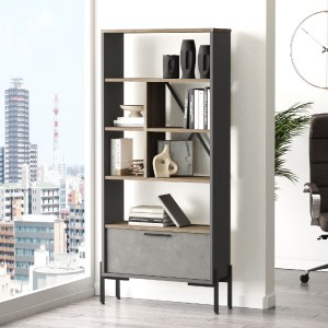Artelibre - 15350231 ΒΙΒΛΙΟΘΗΚΗ ARTELIBRE EDMUND ΕΦΕ ΤΣΙΜΕΝΤΟ/ΑΝΘΡΑΚΙ/ΚΑΦΕ ΜΟΡΙΟΣΑΝΙΔΑ/ΜΕΤΑΛΛΟ 75.5X25.5X160.8CM