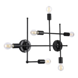 glo-00664-1-00664_3 GLOBOSTAR® PIPING 00664-1 VINTAGE ΦΩΤΙΣΤΙΚΟ ΟΡΟΦΗΣ ΠΛΕΓΜΑ ΠΟΛΥΦΩΤΟ 6 X E27 IP20 ΜΑΥΡΟ ΜΕΤΑ