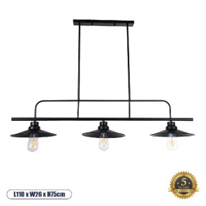 glo-01009-01009_0___ GLOBOSTAR® REGAL 01009 VINTAGE ΦΩΤΙΣΤΙΚΟ ΟΡΟΦΗΣ ΡΑΓΑ ΤΡΙΦΩΤΟ 3 X E27 IP20 ΜΑΥΡΟ ΜΕΤΑΛΛΟ - 