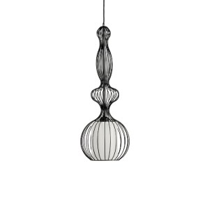 glo-01560-01560_03 GLOBOSTAR® LILY 01560 VINTAGE ΚΡΕΜΑΣΤΟ ΦΩΤΙΣΤΙΚΟ ΟΡΟΦΗΣ ΜΕ ΝΤΟΥΙ 1 X E27 AC 220-240V IP20 - ΜΑΥΡΟ & ΛΕΥΚΟ - Μ25 X Π25 X Υ67CM