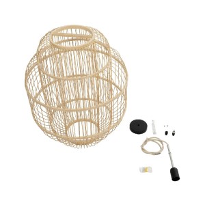 glo-01763-01763_10 GLOBOSTAR® HIBISCUS 01763 BOHO ΚΡΕΜΑΣΤΟ ΦΩΤΙΣΤΙΚΟ ΟΡΟΦΗΣ ΜΕ ΝΤΟΥΙ 1 X E27 AC 220-240V IP20 - ΜΠΕΖ - Μ48 X Π48 X Y60CM