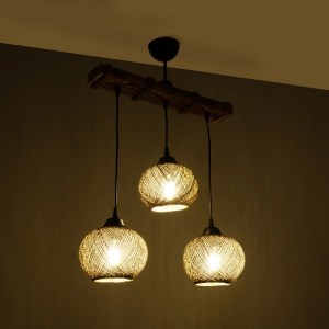 glo-201-0012-201_0012_2 GLOBOSTAR® LUMA 201-0012 VINTAGE ΚΡΕΜΑΣΤΟ ΦΩΤΙΣΤΙΚΟ ΡΑΓΑ ΤΡΙΦΩΤΟ 3 X E27 IP20 ΜΠΕΖ ΞΥΛΟ ΜΕ ΚΑΦΕ RATTAN - Μ50 X Π20 X Υ63CM