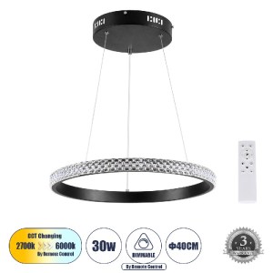 glo-61128-61128_0 GLOBOSTAR® DIAMOND 61128 ΚΡΕΜΑΣΤΟ ΦΩΤΙΣΤΙΚΟ ΔΑΧΤΥΛΙΔΙ-ΚΥΚΛΟΣ LED CCT 30W 3513LM 360° AC 22
