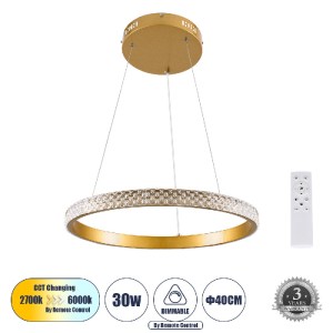 glo-61129-61129_0 GLOBOSTAR® DIAMOND 61129 ΚΡΕΜΑΣΤΟ ΦΩΤΙΣΤΙΚΟ ΔΑΧΤΥΛΙΔΙ-ΚΥΚΛΟΣ LED CCT 30W 3513LM 360° AC 22