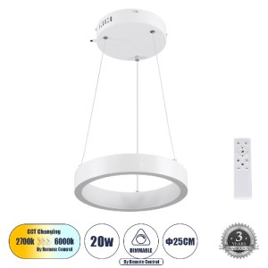glo-61153-148dc1_61153_0 GLOBOSTAR® NEMESIS 61153 ΚΡΕΜΑΣΤΟ ΦΩΤΙΣΤΙΚΟ ΔΑΧΤΥΛΙΔΙ-ΚΥΚΛΟΣ LED CCT 20W 2356LM 360° AC 22