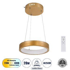 glo-61154-278015_61154_0 GLOBOSTAR® NEMESIS 61154 ΚΡΕΜΑΣΤΟ ΦΩΤΙΣΤΙΚΟ ΔΑΧΤΥΛΙΔΙ-ΚΥΚΛΟΣ LED CCT 20W 2356LM 360° AC 22