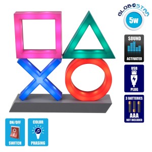 glo-76543-2fbcbf_76543_1 GLOBOSTAR® 76543 ΕΠΙΤΡΑΠΕΖΙΟ ΔΙΑΚΟΣΜΗΤΙΚΟ ΦΩΤΙΣΤΙΚΟ LED 5W DC 5V PLAYSTATION ICONS LIGHT X