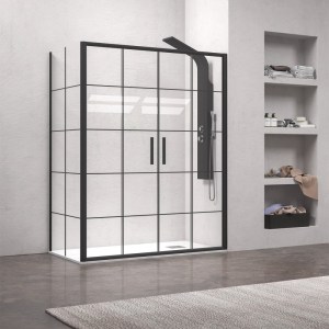 karag - EFEN600170FN ΚΑΜΠΙΝΑ ΑΠΟ ΤΟΙΧΟ ΣΕ ΤΟΙΧΟ ΜΕ FRAME ΚΡΥΣΤΑΛΛΟ EFE 600 BLACK KARAG 170X190CM