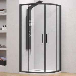 karag - FLONE20090 ΚΑΜΠΙΝΑ ΗΜΙΚΥΚΛΙΚΗ ΜΕ ΔΙΑΦΑΝΟ ΚΡΥΣΤΑΛΛΟ FLORA 200 BLACK KARAG 90X90X190CM