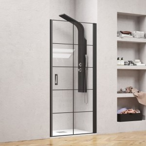 karag - NPPS90 ΚΑΜΠΙΝΑ ΑΠΟ ΤΟΙΧΟ ΣΕ ΤΟΙΧΟ ΜΕ FRAME ΚΡΥΣΤΑΛΛΟ NERO PIVOT PORTA BLACK KARAG 90X200CM
