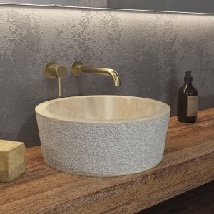 karag-TIMUR-CR ΝΙΠΤΗΡΑΣ ΕΠΙΚΑΘΗΜΕΝΟΣ ΠΕΤΡΙΝΟΣ TIMUR CREAM KARAG Ø40X15CM