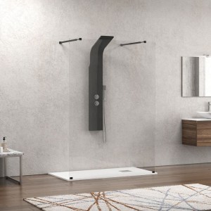 karag - WAL3N158 ΣΤΑΘΕΡΟ ΔΙΑΧΩΡΙΣΤΙΚΟ ΝΤΟΥΖΙΕΡΑΣ ΜΕ ΔΙΑΦΑΝΟ ΚΡΥΣΤΑΛΛΟ WALKIN 3 BLACK KARAG 158X200CM