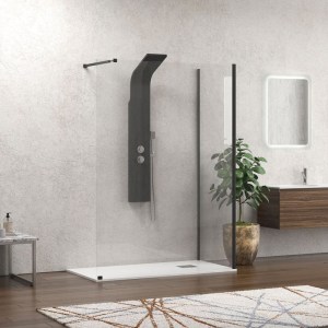 karag - WAL4N110100 ΣΤΑΘΕΡΟ ΔΙΑΧΩΡΙΣΤΙΚΟ ΝΤΟΥΖΙΕΡΑΣ ΜΕ ΔΙΑΦΑΝΟ ΚΡΥΣΤΑΛΛΟ WALKIN 4 BLACK KARAG 110X100X200CM