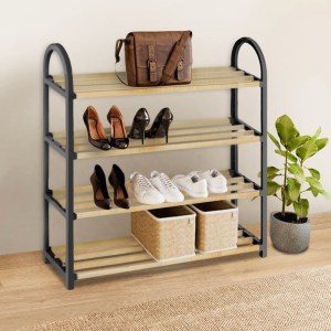 meg-FIX-2040-0 ΠΑΠΟΥΤΣΟΘΗΚΗ ΞΥΛΙΝΗ - ΠΛΑΣΤΙΚΗ ΧΡΩΜΑ ΦΥΣΙΚΟ - ΜΑΥΡΟ 67X18X65ΕΚ.