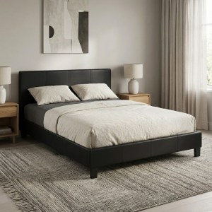 meg-GP002-0013,1-1 ΚΡΕΒΑΤΙ FLAT MEGAPAP ΑΠΟ ΤΕΧΝΟΔΕΡΜΑ ΧΡΩΜΑ ΜΑΥΡΟ ΜΑΤ 150X200ΕΚ.