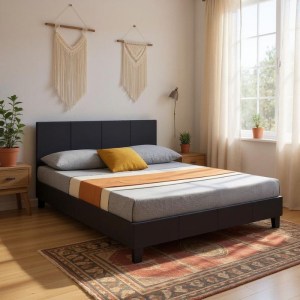 meg-GP002-0014,1-1 ΚΡΕΒΑΤΙ FLAT MEGAPAP ΑΠΟ ΤΕΧΝΟΔΕΡΜΑ ΧΡΩΜΑ ΜΑΥΡΟ ΜΑΤ 140X190ΕΚ.