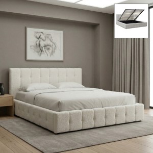 meg-GP002-0019,1-0 ΚΡΕΒΑΤΙ NORAH MEGAPAP ΜΠΟΥΚΛΕ ΥΦΑΣΜΑ ΜΕ ΑΠΟΘΗΚΕΥΤΙΚΟ ΧΩΡΟ ΧΡΩΜΑ IVORY 160X200ΕΚ.