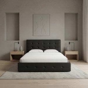 meg-GP002-0027,1-1 ΚΡΕΒΑΤΙ IRO MEGAPAP ΑΠΟ ΤΕΧΝΟΔΕΡΜΑ ΜΕ ΑΠΟΘΗΚΕΥΤΙΚΟ ΧΩΡΟ ΧΡΩΜΑ ΜΑΥΡΟ 150X200ΕΚ.