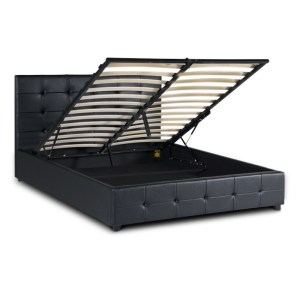 meg-GP002-0027,1-5 ΚΡΕΒΑΤΙ IRO MEGAPAP ΑΠΟ ΤΕΧΝΟΔΕΡΜΑ ΜΕ ΑΠΟΘΗΚΕΥΤΙΚΟ ΧΩΡΟ ΧΡΩΜΑ ΜΑΥΡΟ 150X200ΕΚ.