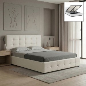 meg-GP002-0027,2-0 ΚΡΕΒΑΤΙ IRO MEGAPAP ΑΠΟ ΤΕΧΝΟΔΕΡΜΑ ΜΕ ΑΠΟΘΗΚΕΥΤΙΚΟ ΧΩΡΟ ΧΡΩΜΑ ΛΕΥΚΟ 150X200ΕΚ.