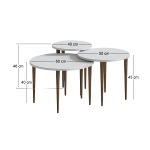 meg-GP026-0111,1-3 ΤΡΑΠΕΖΑΚΙ ΣΑΛΟΝΙΟΥ ΣΕΤ 3 ΤΜΧ NOLA MEGAPAP ΧΡΩΜΑ ΛΕΥΚΟ Ø60X46ΕΚ.