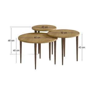 meg-GP026-0111,2-4 ΤΡΑΠΕΖΑΚΙ ΣΑΛΟΝΙΟΥ ΣΕΤ 3 ΤΜΧ NOLA MEGAPAP ΧΡΩΜΑ SAPPHIRE OAK Ø60X46ΕΚ.