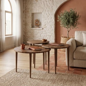 meg-GP026-0111,3-0 ΤΡΑΠΕΖΑΚΙ ΣΑΛΟΝΙΟΥ ΣΕΤ 3 ΤΜΧ NOLA MEGAPAP ΧΡΩΜΑ ΚΑΡΥΔΙ Ø60X46ΕΚ.