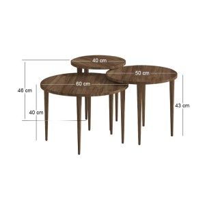 meg-GP026-0111,3-4 ΤΡΑΠΕΖΑΚΙ ΣΑΛΟΝΙΟΥ ΣΕΤ 3 ΤΜΧ NOLA MEGAPAP ΧΡΩΜΑ ΚΑΡΥΔΙ Ø60X46ΕΚ.