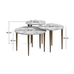 meg-GP026-0111,4-4 ΤΡΑΠΕΖΑΚΙ ΣΑΛΟΝΙΟΥ ΣΕΤ 3 ΤΜΧ NOLA MEGAPAP ΧΡΩΜΑ ΛΕΥΚΟ ΕΦΕ ΜΑΡΜΑΡΟΥ Ø60X46ΕΚ.
