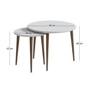 meg-GP026-0112,1-4 ΤΡΑΠΕΖΑΚΙ ΣΑΛΟΝΙΟΥ ΣΕΤ 2 ΤΜΧ NOLA MEGAPAP ΧΡΩΜΑ ΛΕΥΚΟ Ø60X46ΕΚ.