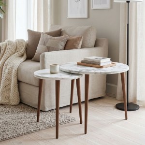 meg-GP026-0112,4-0 ΤΡΑΠΕΖΑΚΙ ΣΑΛΟΝΙΟΥ ΣΕΤ 2 ΤΜΧ NOLA MEGAPAP ΧΡΩΜΑ ΛΕΥΚΟ ΕΦΕ ΜΑΡΜΑΡΟΥ Ø60X46ΕΚ.