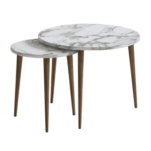 meg-GP026-0112,4-3 ΤΡΑΠΕΖΑΚΙ ΣΑΛΟΝΙΟΥ ΣΕΤ 2 ΤΜΧ NOLA MEGAPAP ΧΡΩΜΑ ΛΕΥΚΟ ΕΦΕ ΜΑΡΜΑΡΟΥ Ø60X46ΕΚ.