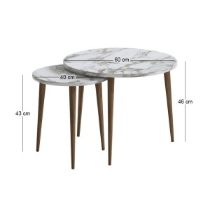 meg-GP026-0112,4-4 ΤΡΑΠΕΖΑΚΙ ΣΑΛΟΝΙΟΥ ΣΕΤ 2 ΤΜΧ NOLA MEGAPAP ΧΡΩΜΑ ΛΕΥΚΟ ΕΦΕ ΜΑΡΜΑΡΟΥ Ø60X46ΕΚ.