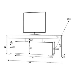 meg-GP028-0028,1-2 ΕΠΙΠΛΟ ΤΗΛΕΟΡΑΣΗΣ STILO MEGAPAP ΑΠΟ ΜΕΛΑΜΙΝΗ ΧΡΩΜΑ ΛΕΥΚΟ 150X37X52ΕΚ.