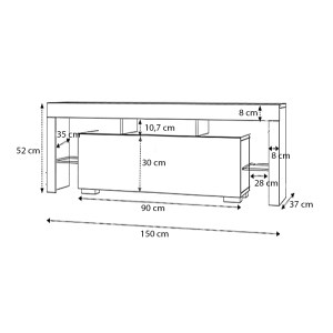 meg-GP028-0028,1-3 ΕΠΙΠΛΟ ΤΗΛΕΟΡΑΣΗΣ STILO MEGAPAP ΑΠΟ ΜΕΛΑΜΙΝΗ ΧΡΩΜΑ ΛΕΥΚΟ 150X37X52ΕΚ.