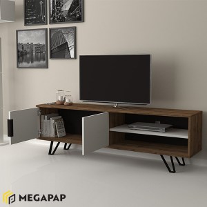 meg-GP028-0033,1-1 ΕΠΙΠΛΟ ΤΗΛΕΟΡΑΣΗΣ FOOT MEGAPAP ΑΠΟ ΜΕΛΑΜΙΝΗ ΧΡΩΜΑ ΚΑΡΥΔΙ - ΛΕΥΚΟ 160X35X49ΕΚ.