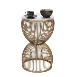 meg-GP030-0140,2-0 ΤΡΑΠΕΖΑΚΙ ΒΟΗΘΗΤΙΚΟ STELLA MEGAPAP ΜΕΤΑΛΛΙΚΟ - MDF ΧΡΩΜΑ ΧΡΥΣΟ - ΛΕΥΚΟ ΕΦΕ ΜΑΡΜΑΡΟΥ Ø34,5X56,5ΕΚ.