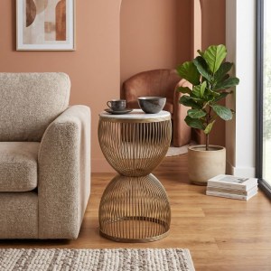 meg-GP030-0140,2-3 ΤΡΑΠΕΖΑΚΙ ΒΟΗΘΗΤΙΚΟ STELLA MEGAPAP ΜΕΤΑΛΛΙΚΟ - MDF ΧΡΩΜΑ ΧΡΥΣΟ - ΛΕΥΚΟ ΕΦΕ ΜΑΡΜΑΡΟΥ Ø34,5X56,5ΕΚ.