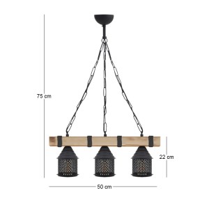 meg-GP030-0163,1-3 ΦΩΤΙΣΤΙΚΟ ΟΡΟΦΗΣ ELORA MEGAPAP E27 ΞΥΛΙΝΟ - ΜΕΤΑΛΛΙΚΟ ΤΡΙΦΩΤΟ ΧΡΩΜΑ ΦΥΣΙΚΟ - ΜΑΥΡΟ 50X13X75ΕΚ.